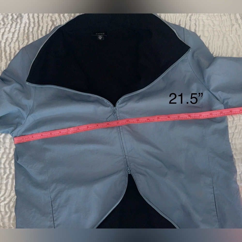 EILEEN FISHER Light Blue Nylon Wool Blend Zip Front Long Sleeve Jacket medium - Picture 2 of 13